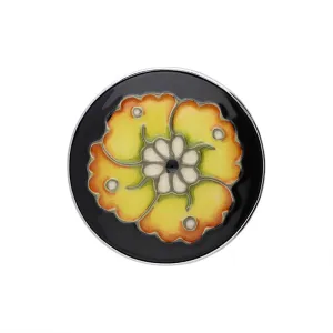 Sterling Silver Moorcroft Golden Cornflower Round Brooch