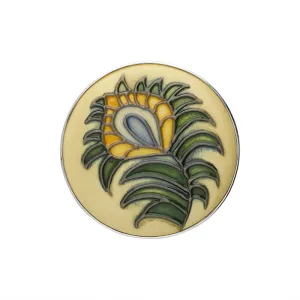 Sterling Silver Moorcroft Peacock Feather Round Brooch D