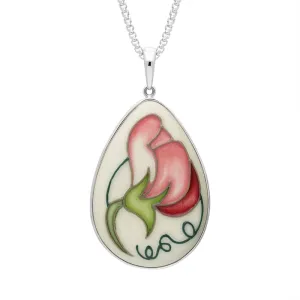 Sterling Silver Moorcroft Sweetness Pink Pear Shaped Pendant