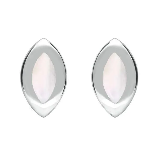 Sterling Silver Mother of Pearl Framed Marquise Stud Earrings