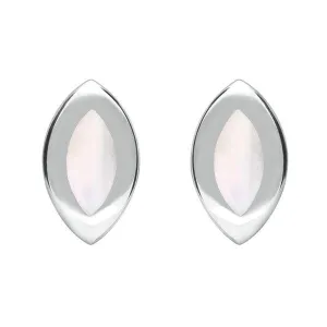 Sterling Silver Mother of Pearl Framed Marquise Stud Earrings