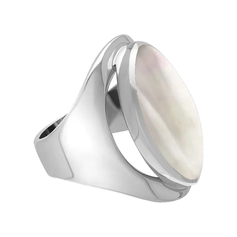 Sterling Silver Mother of Pearl Medium Oval Ring