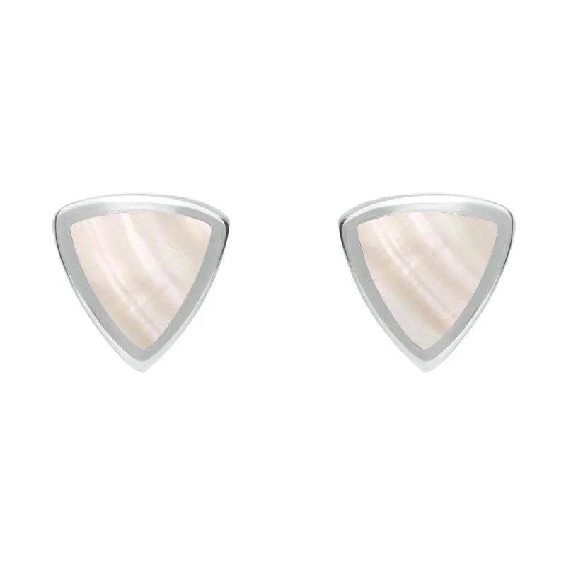 Sterling Silver Mother of Pearl Small Curved Triangle Stud Earrings