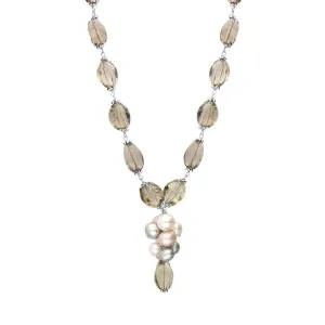 Sterling Silver Multi-coloured Pearl and Quartz Bead Drop Necklace D