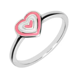Sterling Silver NSPCC Enamel Pink and White Layered Heart Ring D