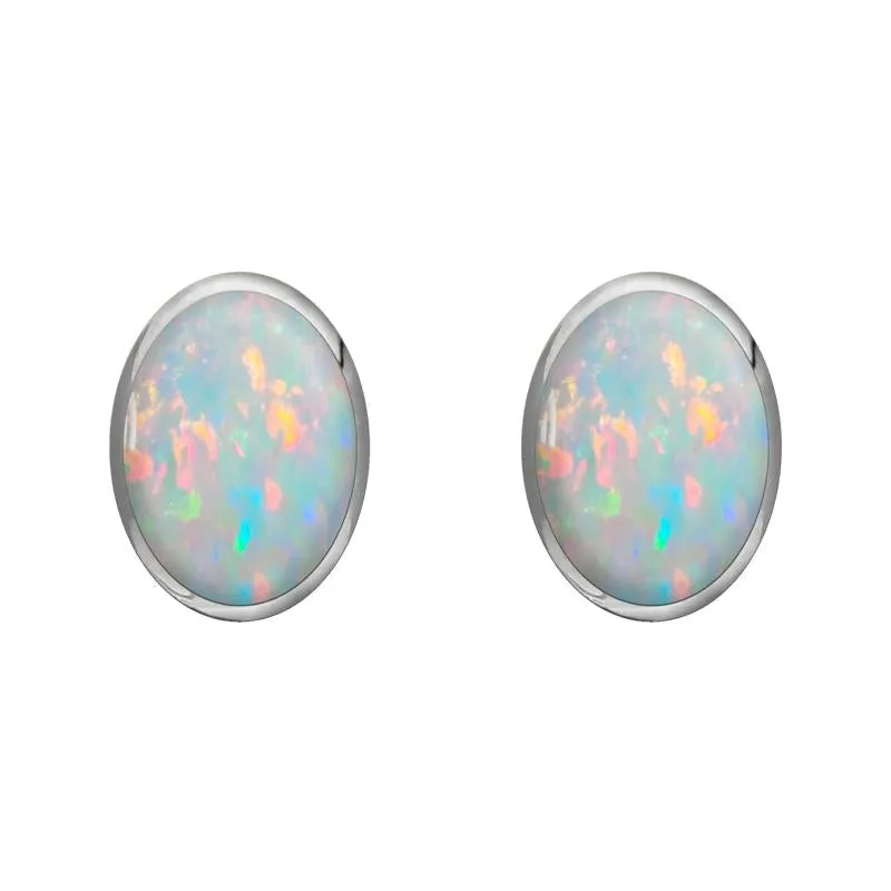 Sterling Silver Opal 8 x 6mm Classic Medium Oval Stud Earrings