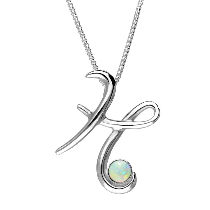 Sterling Silver Opal Love Letters Initial H Necklace