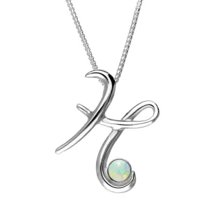 Sterling Silver Opal Love Letters Initial H Necklace