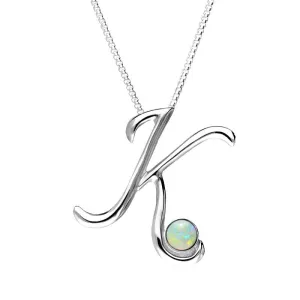 Sterling Silver Opal Love Letters Initial K Necklace