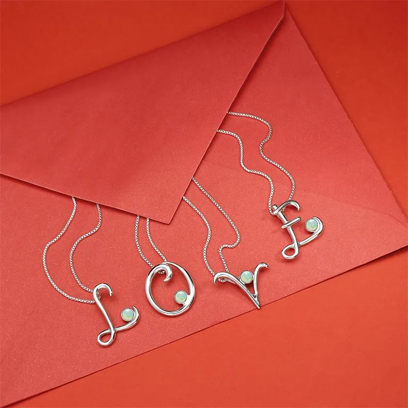 Sterling Silver Opal Love Letters Initial X Necklace