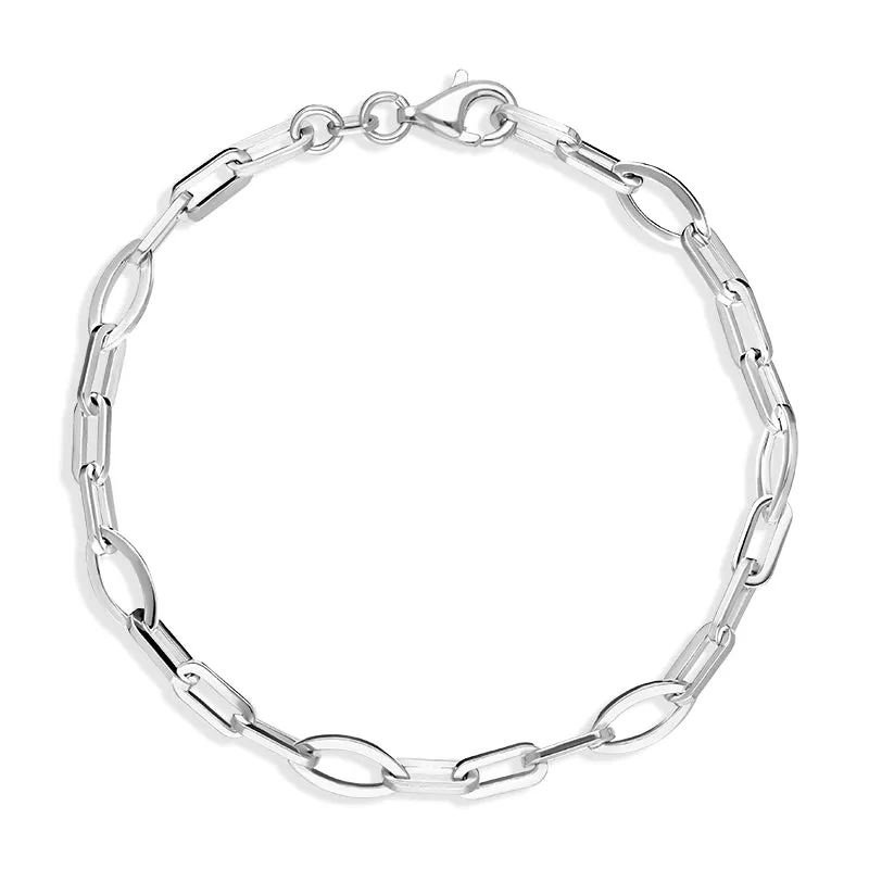 Sterling Silver Oval and Marquise Link Bracelet