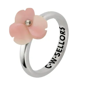 Sterling Silver Pink Conch Tuberose 10mm Clover Ring