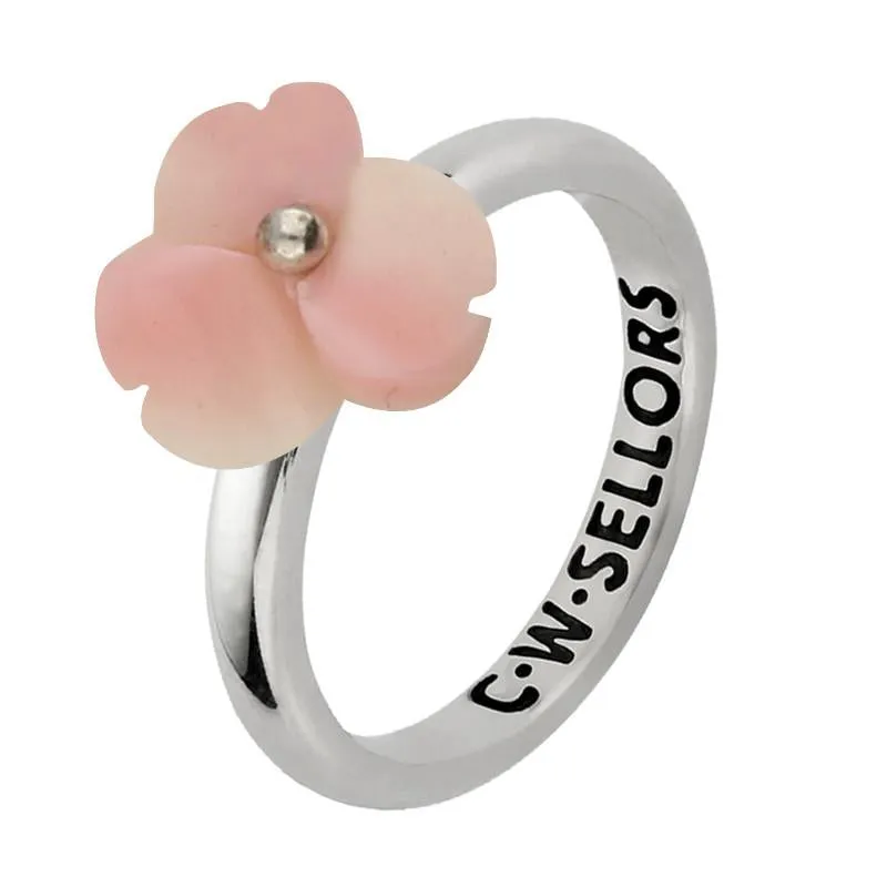 Sterling Silver Pink Conch Tuberose 10mm Clover Ring