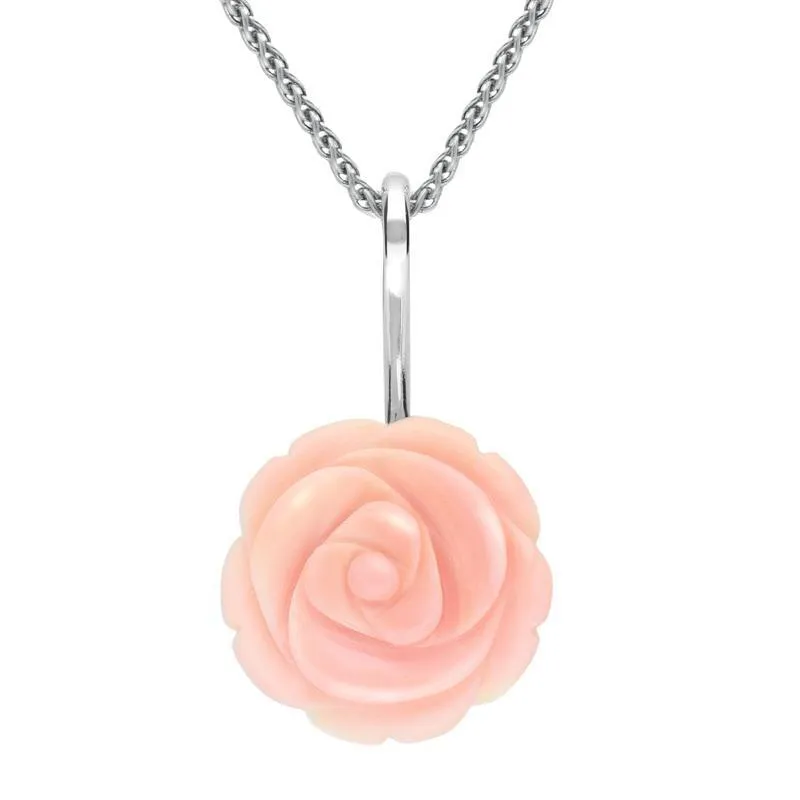 Sterling Silver Pink Conch Tuberose 18mm Rose Necklace