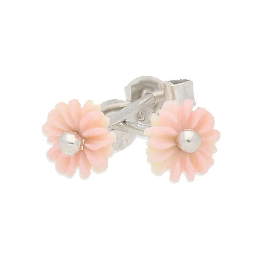 Sterling Silver Pink Conch Tuberose 6mm Daisy Stud Earrings