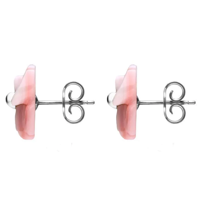 Sterling Silver Pink Conch Tuberose 8mm Clover Stud Earrings