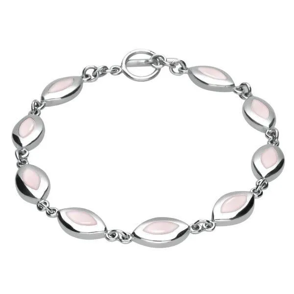 Sterling Silver Pink Mother of Pearl Framed Marquise Bracelet