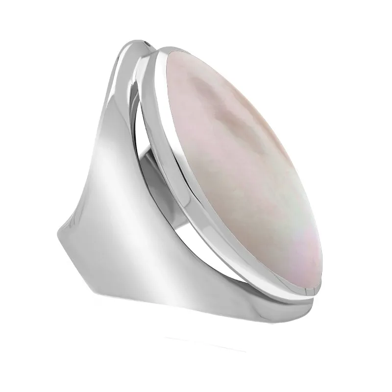 Sterling Silver Pink Mother of Pearl Large Oval Statement Ring