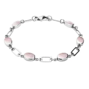Sterling Silver Pink Mother of Pearl Oval Linked Bracelet