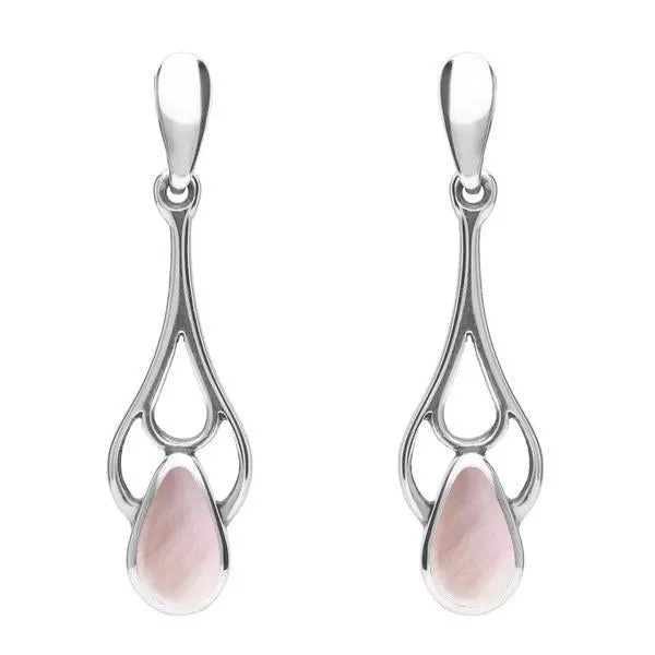 Sterling Silver Pink Mother of Pearl Pear Spoon Earrings