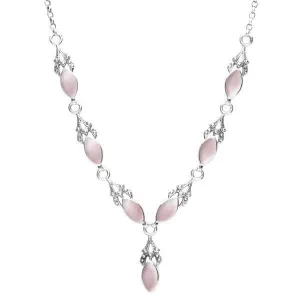 Sterling Silver Pink Mother of Pearl Seven Stone Marquise Necklace