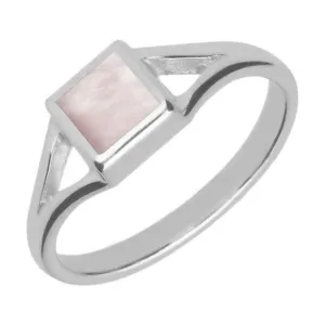 Sterling Silver Pink Mother of Pearl Square Split Shoulder Ring