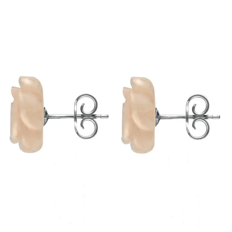 Sterling Silver Pink Mother of Pearl Tuberose 10mm Rose Stud Earrings