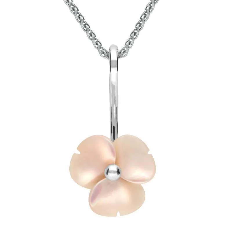 Sterling Silver Pink Mother of Pearl Tuberose 15mm Clover Necklace