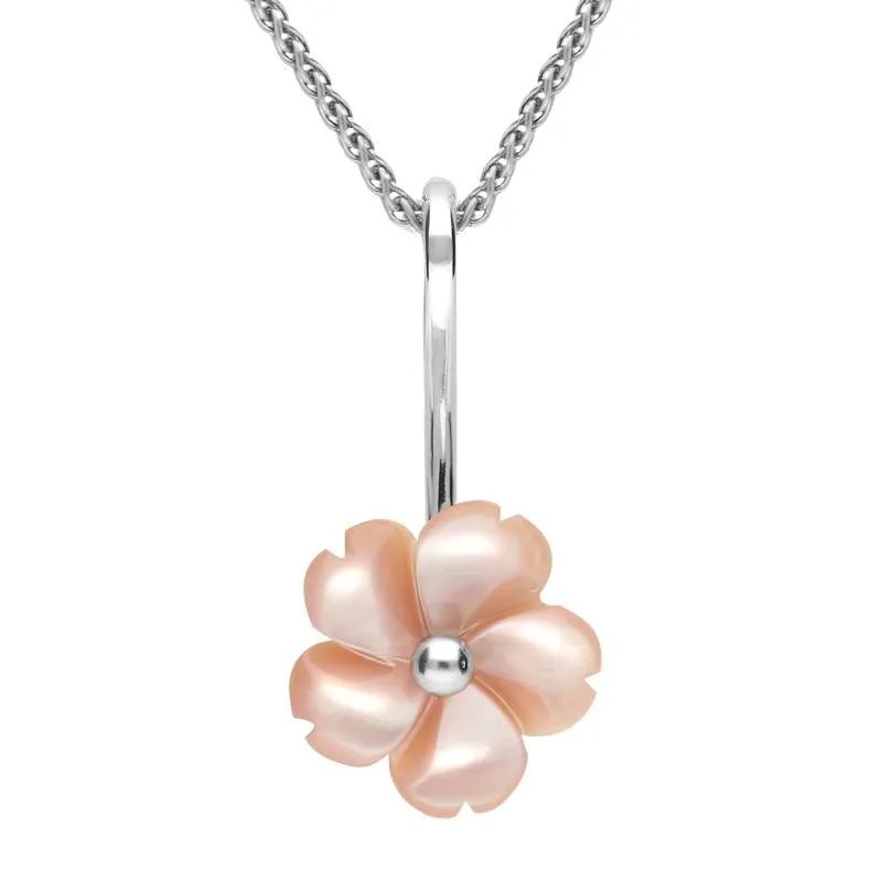 Sterling Silver Pink Mother of Pearl Tuberose 15mm Gypsophila Necklace