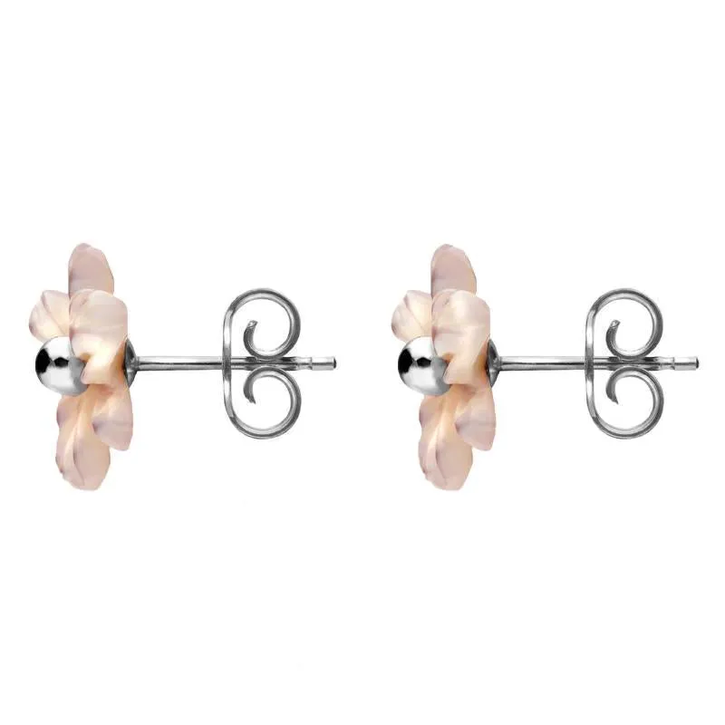 Sterling Silver Pink Mother of Pearl Tuberose 8mm Dahlia Stud Earrings