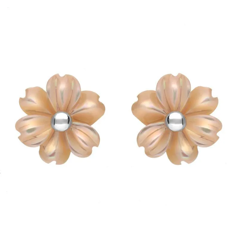 Sterling Silver Pink Mother of Pearl Tuberose 8mm Dahlia Stud Earrings