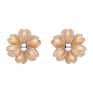 Sterling Silver Pink Mother of Pearl Tuberose 8mm Dahlia Stud Earrings