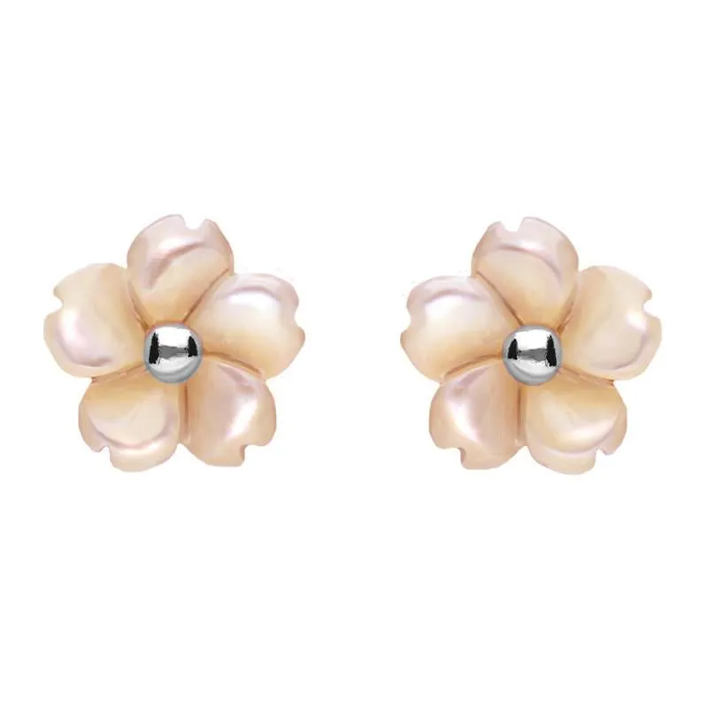 Sterling Silver Pink Mother of Pearl Tuberose 8mm Gypsophila Stud Earrings
