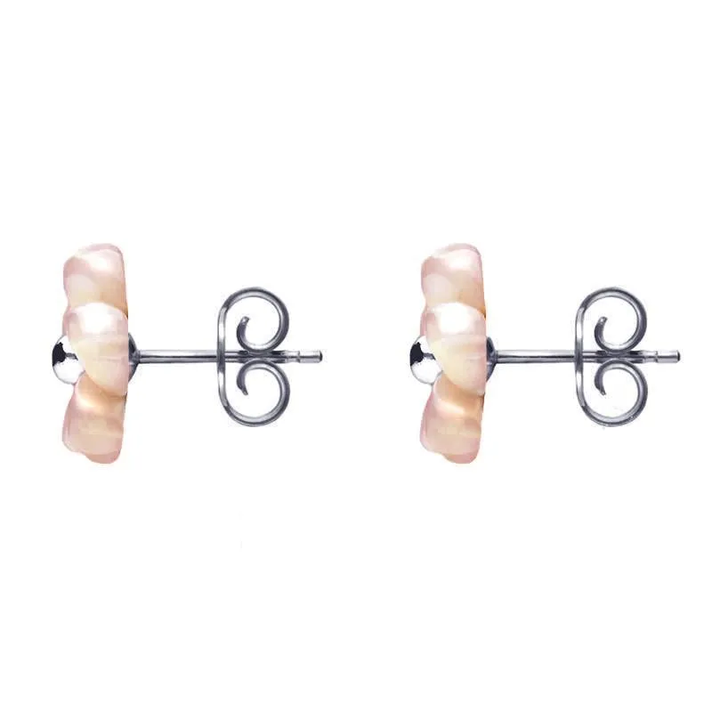 Sterling Silver Pink Mother of Pearl Tuberose 8mm Gypsophila Stud Earrings