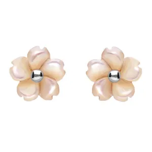 Sterling Silver Pink Mother of Pearl Tuberose 8mm Gypsophila Stud Earrings
