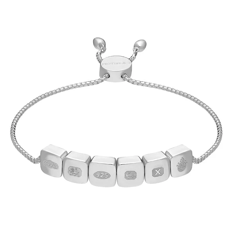 Sterling Silver Queen's Jubilee Hallmark Cushion Disc Adjustable Bracelet D