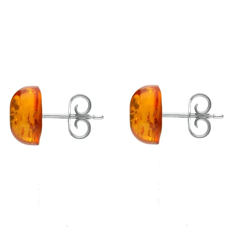 Sterling Silver Red Amber Oval Stud Earrings