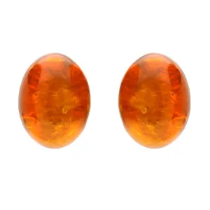 Sterling Silver Red Amber Oval Stud Earrings
