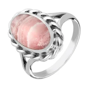 Sterling Silver Rhodochrosite Heavy Oval Rope Edge Ring