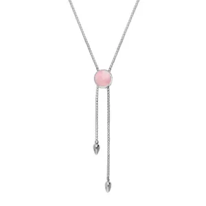Sterling Silver Rose Quartz Lineaire Round Stone Adjustable Necklace