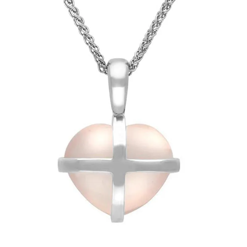 Sterling Silver Rose Quartz Small Cross Heart Necklace