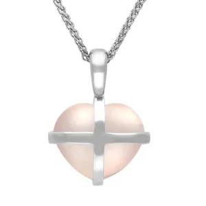 Sterling Silver Rose Quartz Small Cross Heart Necklace