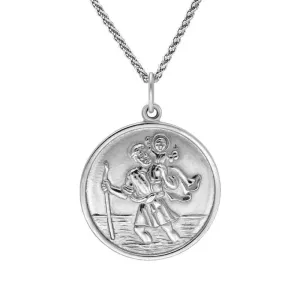 Sterling Silver Round Saint Christopher Large Necklace