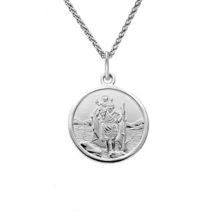 Sterling Silver Round Saint Christopher Medium Necklace