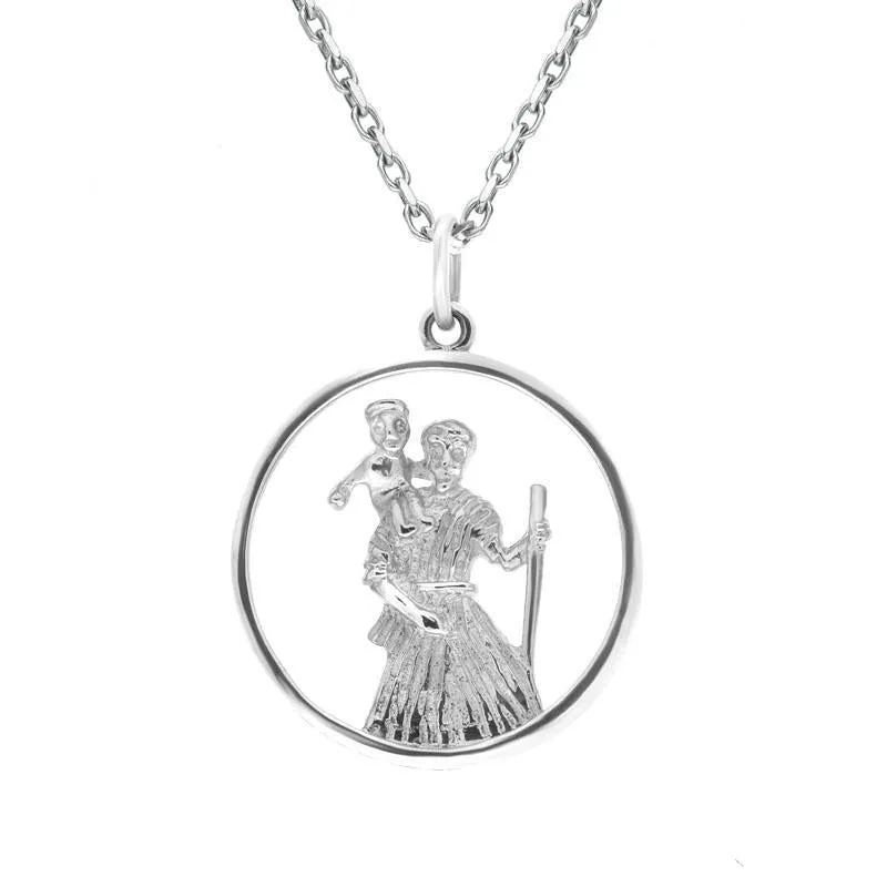 Sterling Silver Round Saint Christopher Necklace