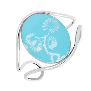 Sterling Silver Royal Crown Derby Blue Mikado Oval Bangle D