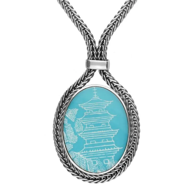Sterling Silver Royal Crown Derby Mikado Blue Foxtail Small Oval Necklace D