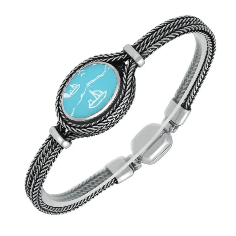 Sterling Silver Royal Crown Derby Turquoise Mikado Foxtail Bracelet