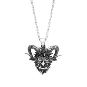 Sterling Silver Small Krampus Head Pendant Necklace