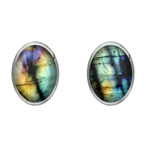 Sterling Silver Spectrolite 8 x 10mm Classic Large Oval Stud Earrings